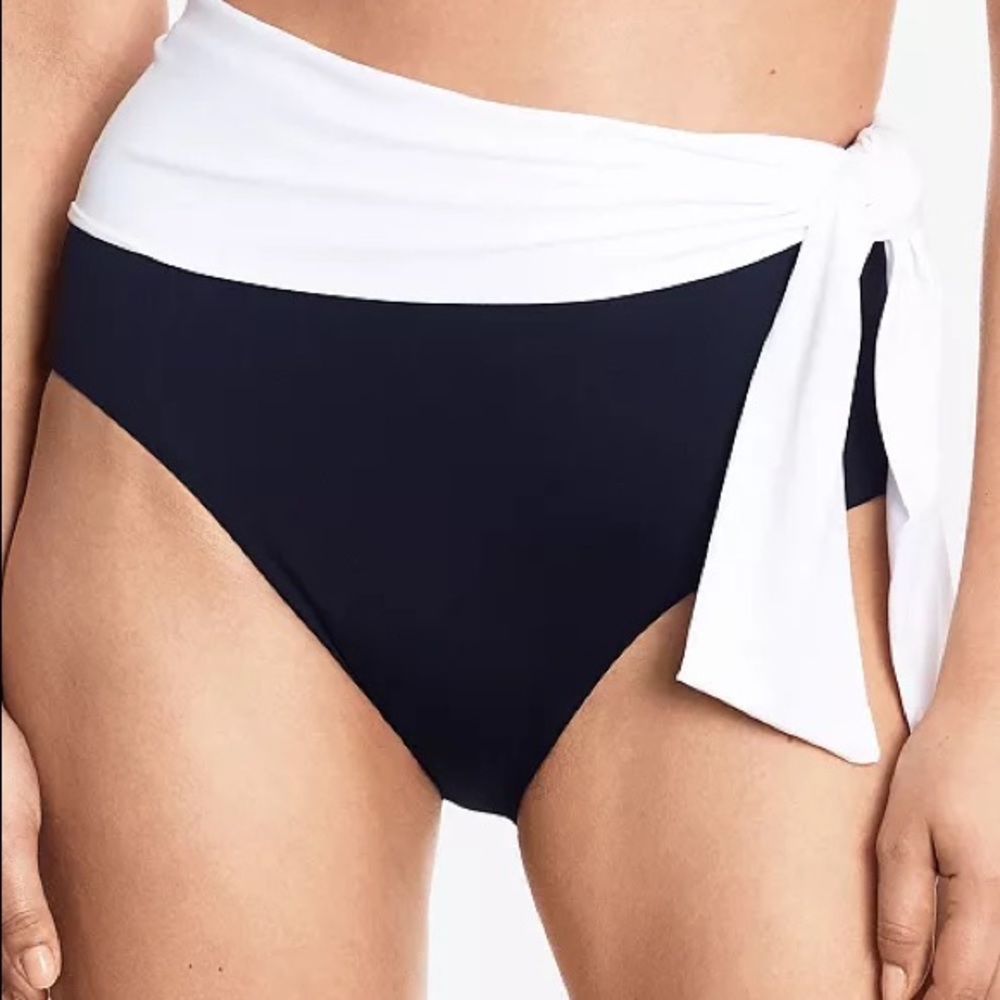 Ralph Lauren BLACK/WHITE Bel Aire High-Waist Tie Bikini Swim Bottom 12 (NWT)